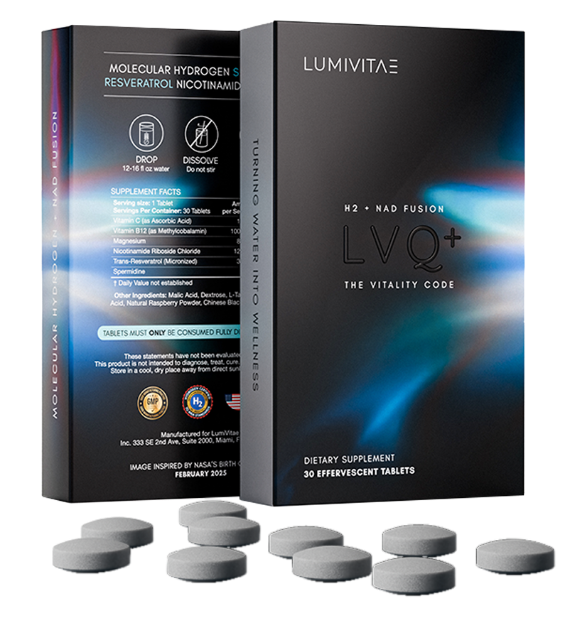 LV.Q+ hydrogen supplement packaging