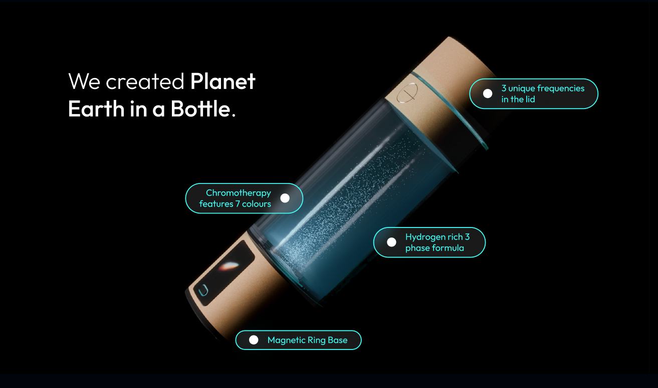Bottle with chromotherapy, hydrogen formula, and magnetic ring