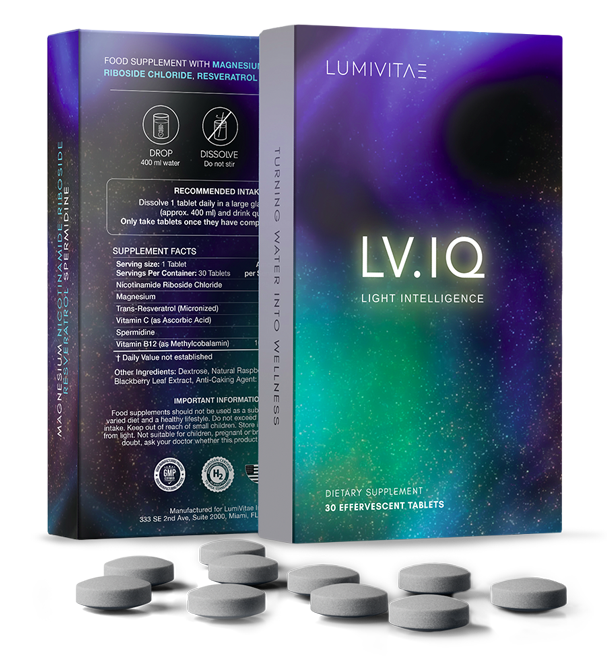 LV.IQ hydrogen tablets for wellness.