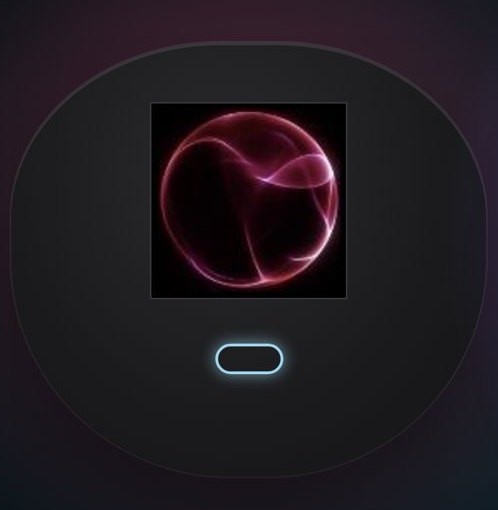 The HALO QIRA lid screen glowing rose for the Energy setting
