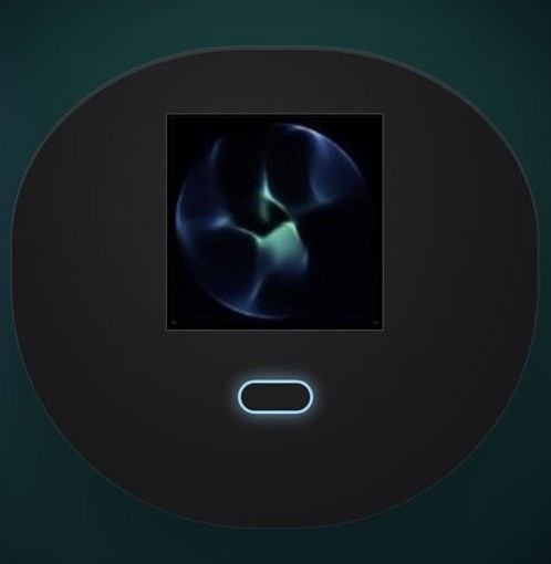 The HALO QIRA lid screen glowing teal for the LumiVitae setting
