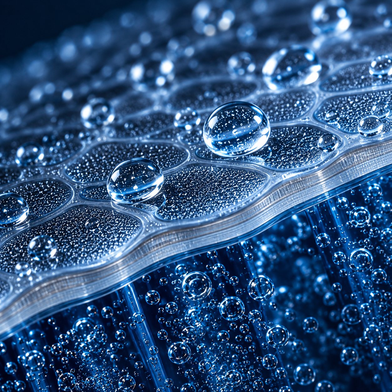 Close-up of the HALO QIRA proton exchange membrane with fine hydrogen bubbles forming on its surface