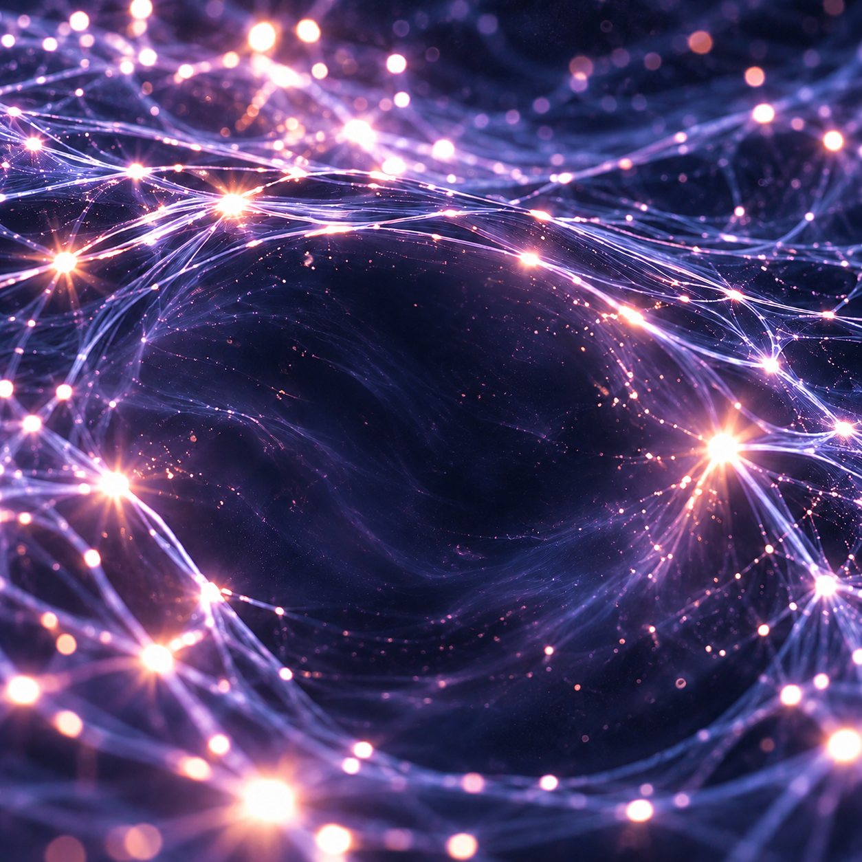 Threads of violet light connecting glowing points, like cells signalling to one another
