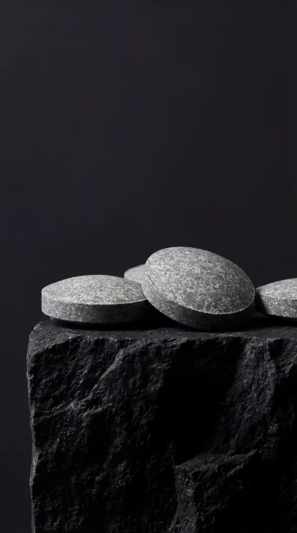 LV.IQ effervescent tablets on dark mineral stone