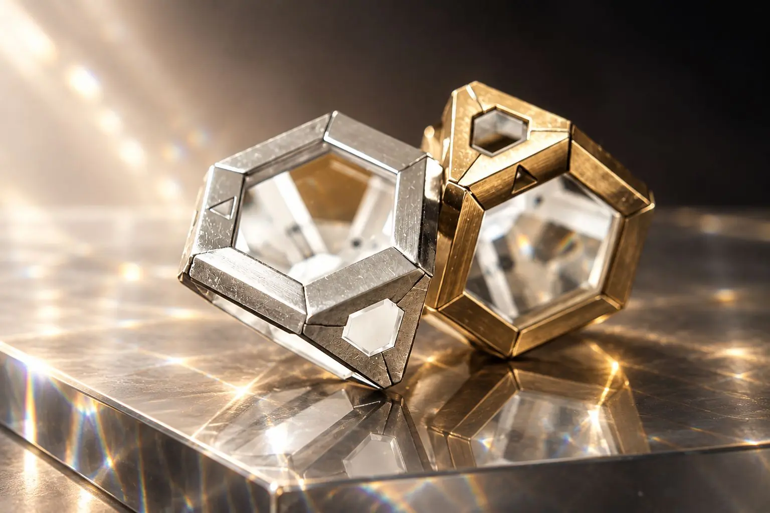Silver and gold ARQ pieces side by side
