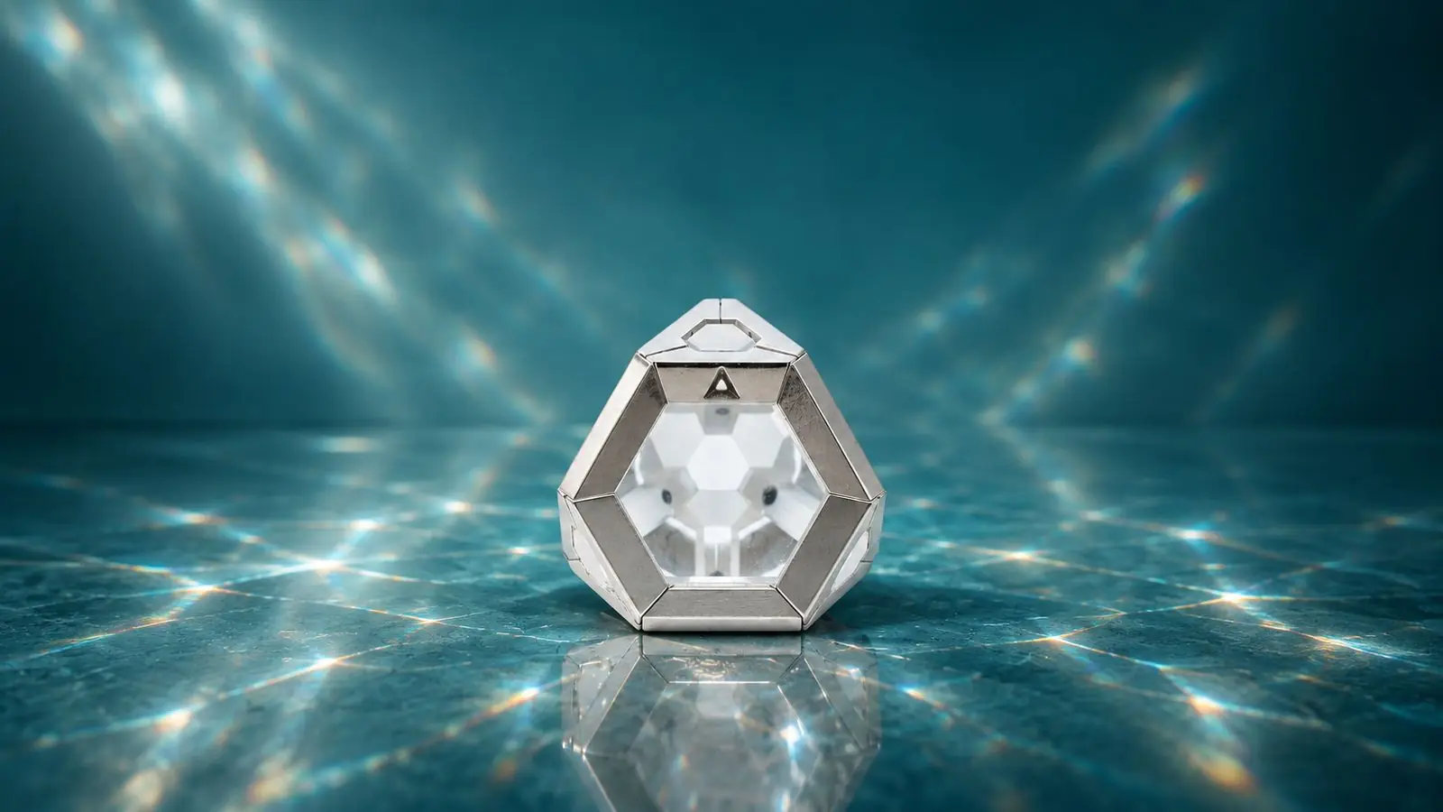 Silver ARQ on reflective teal water