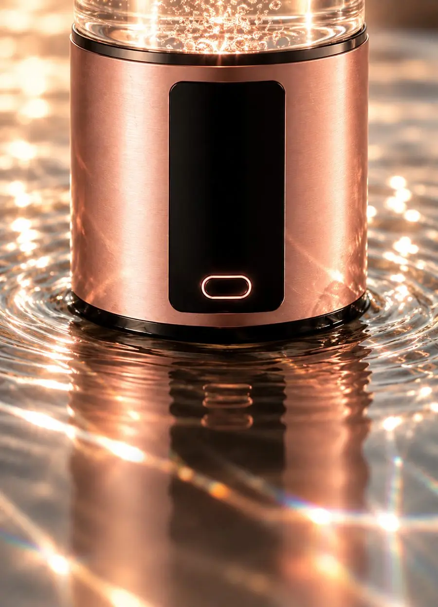 Rose-gold base standing in rippled water