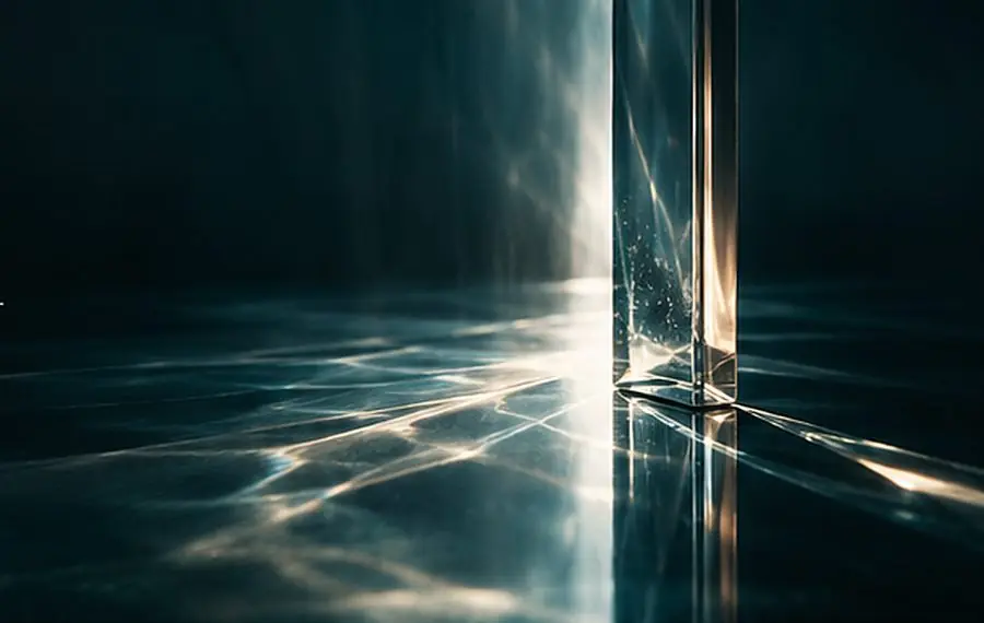 A glass column of light standing in dark water