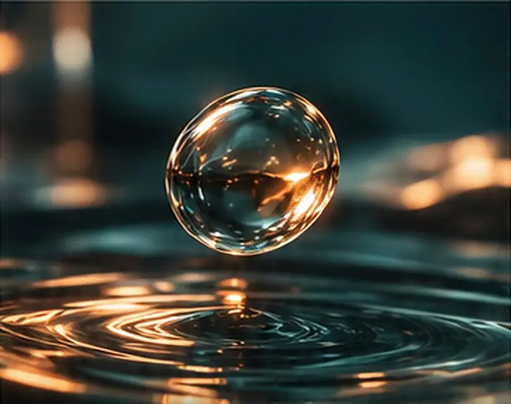 A single bubble lifting from rippling water