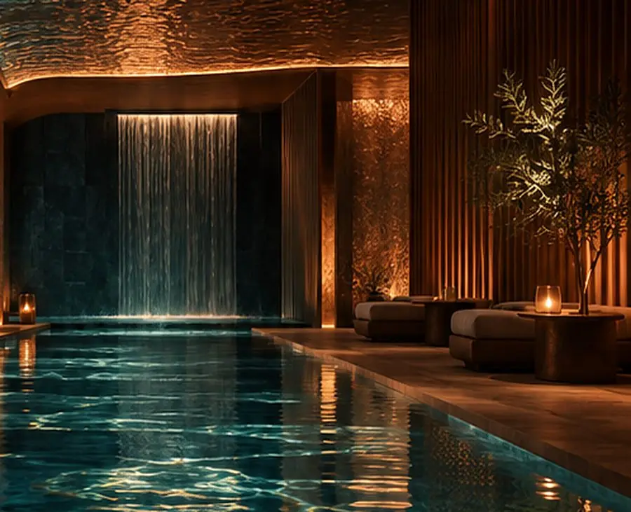 A candlelit sanctuary pool